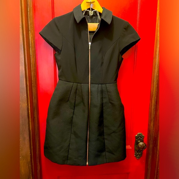 Ted Baker black collared balloon mini dress with rose gold full zipper - Picture 1 of 9